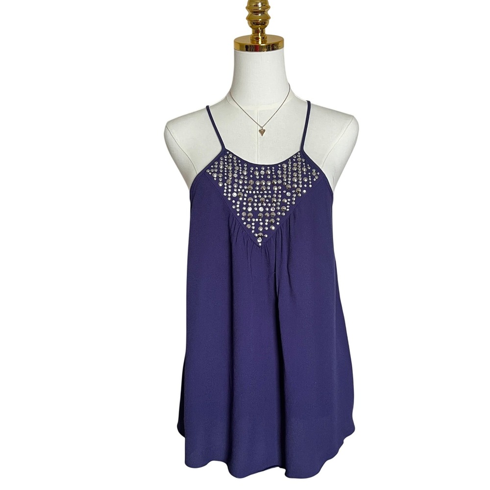 Rebecca Taylor Purple Studded Rhinestone Embellished Silk Crepe Cami Top Size 6